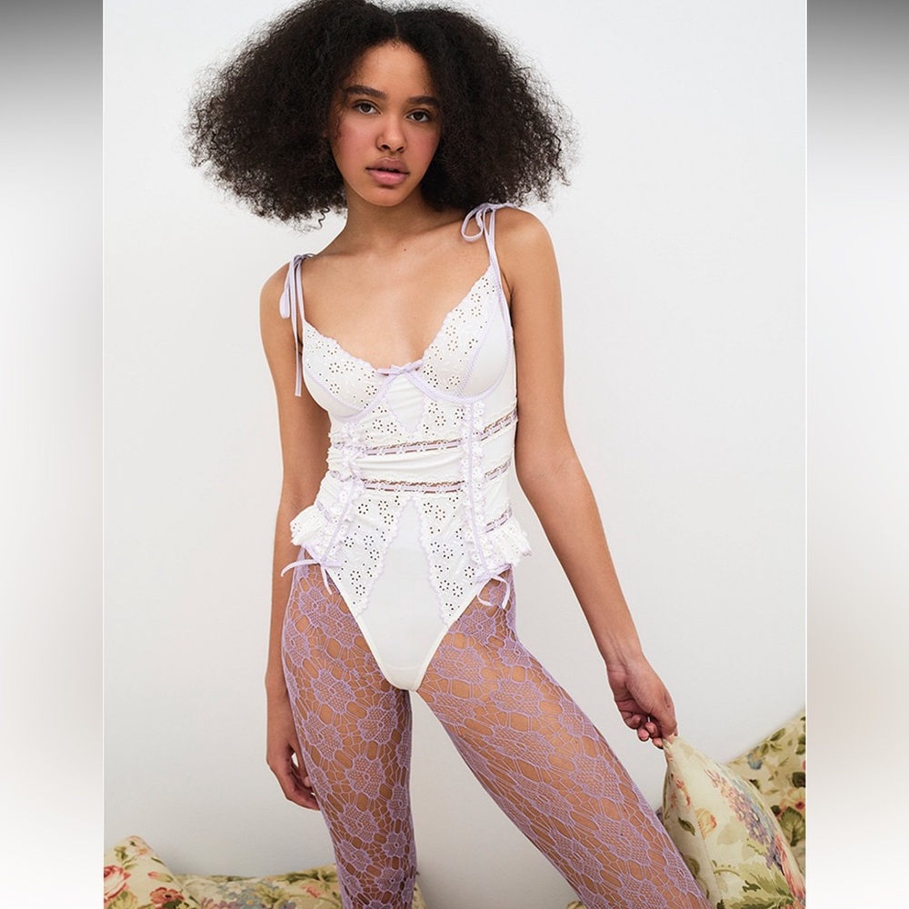 For Love And Lemons White Lace Bodysuit